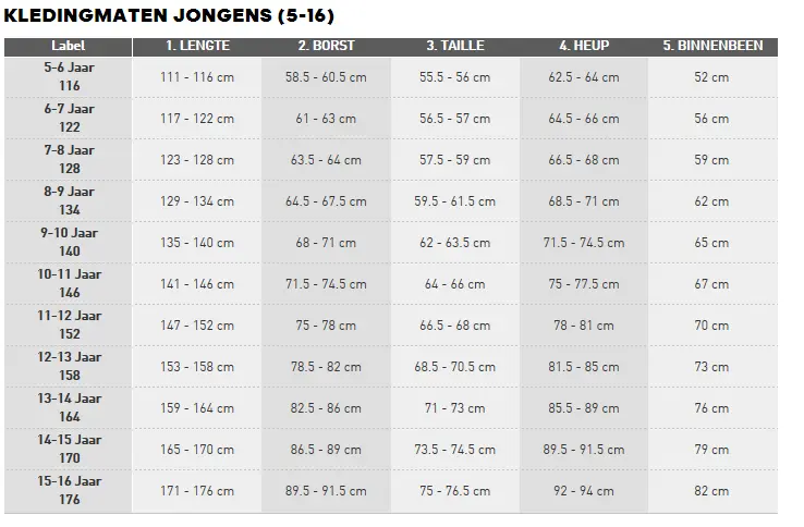 AFC Ajax Store – maattabel-kledingmaten-jongens Collection for True Fans